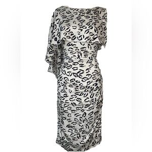 Tracey Reese Beige & Black One Shoulder Ruffle Fitted Dress size 6